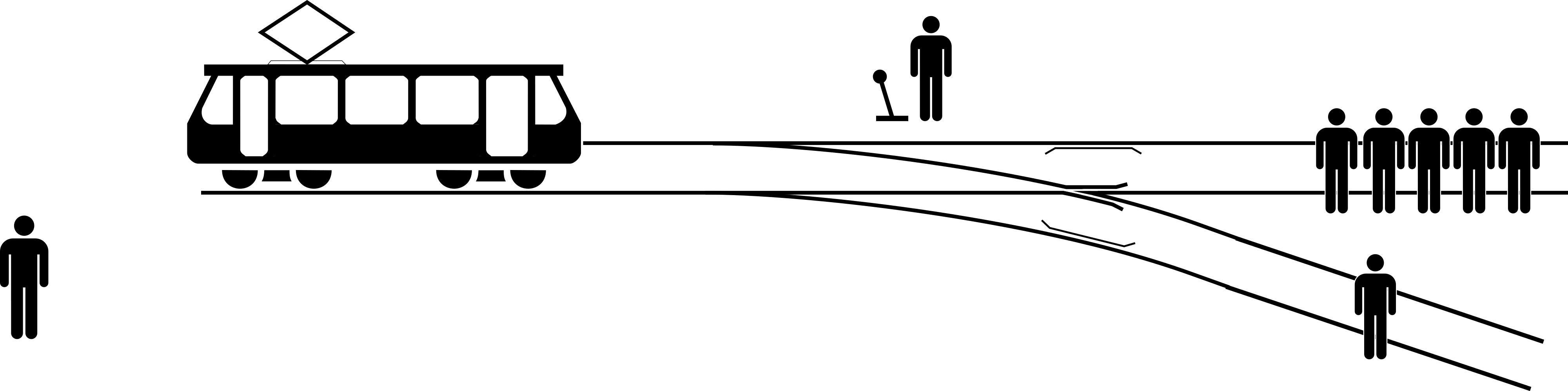 Darstellung des Trolley-Problems (Weichenstellerproblems)