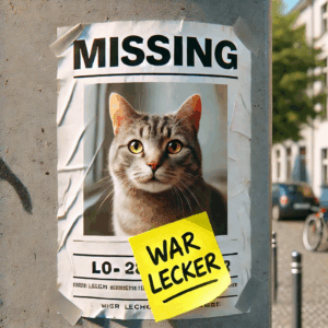 Suchaufruf nach Katze: postit "war lecker"